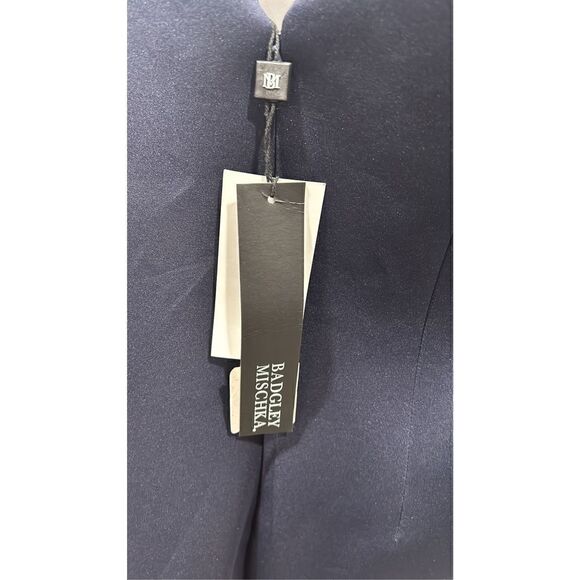 Badgley Mischka Navy Blue Asymmetric Ruffle Gown Size 2 - Picture 10 of 10